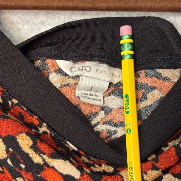 Cato Women's Large Blouse Orange Gold Black Glitter Swoop Dressy Casual Business - Picture 3 of 9